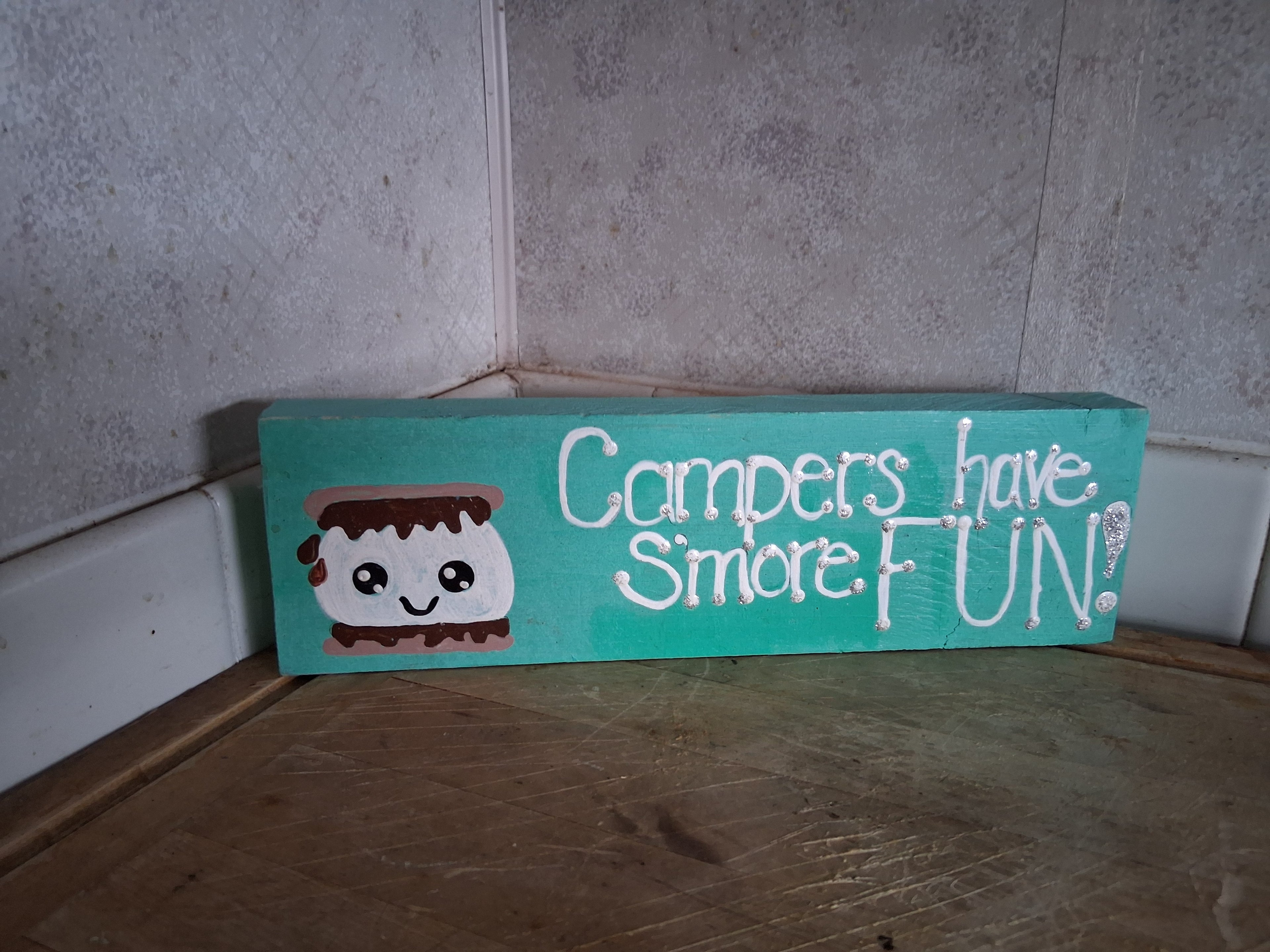 S'more Fun Camping Sign | Kawaii Hand Painted Wood Sign Camper Gift