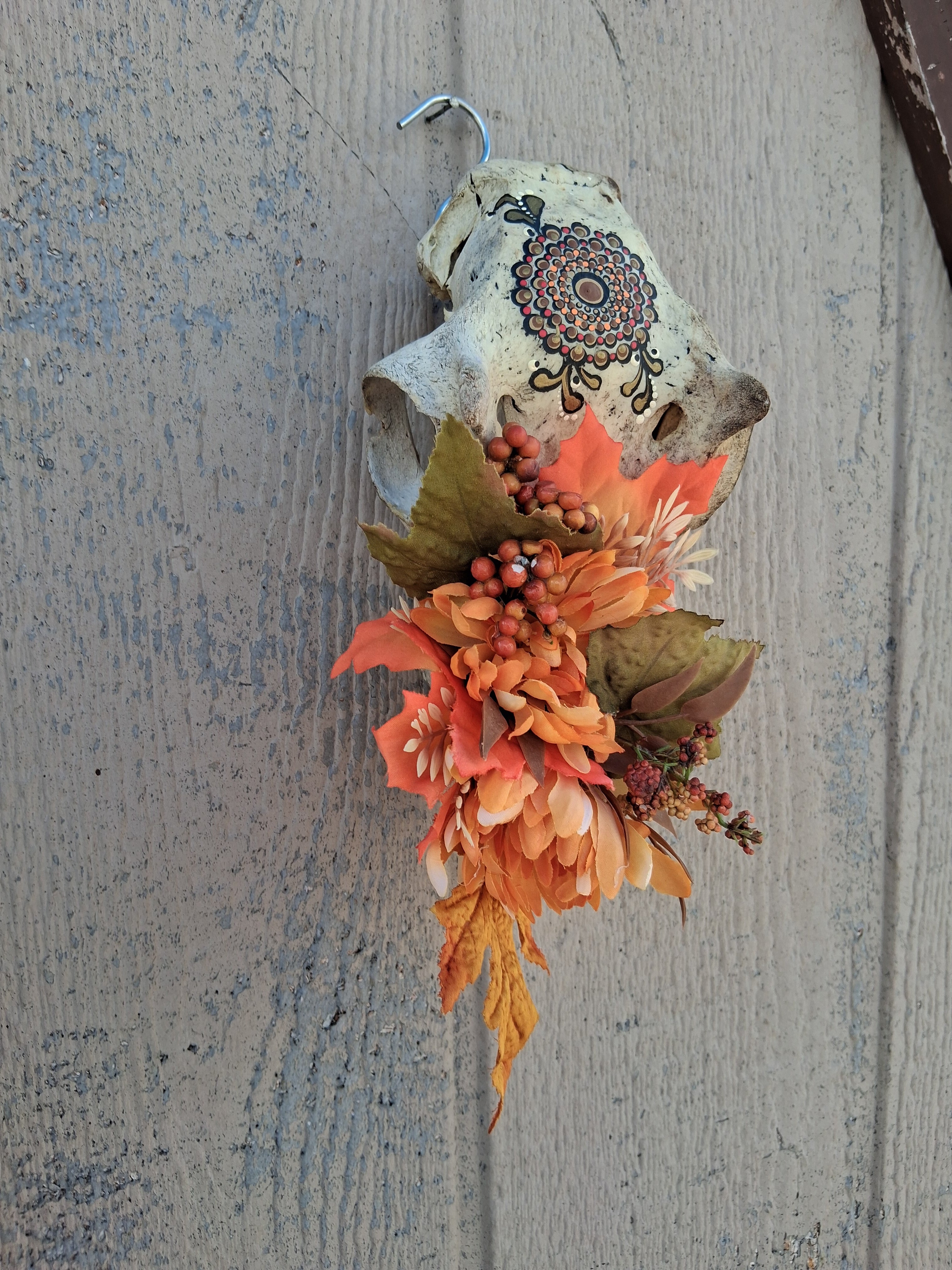 Antelope Skull Wall Art | Hand Painted Mandala Dot Art Fall Floral Boho Decor