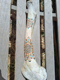 Teal & Rust Mandala Elk Bone Art | Large Hand Painted Dot Art Boho Rustic Decor