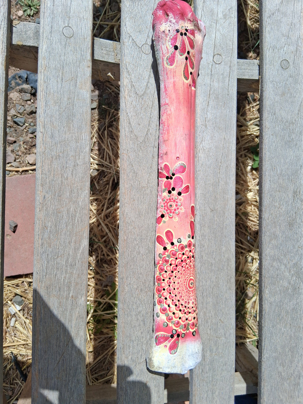Pink Flower Mandala Bone Art | Large Hand Painted Dot Art Feminine Boho Decor