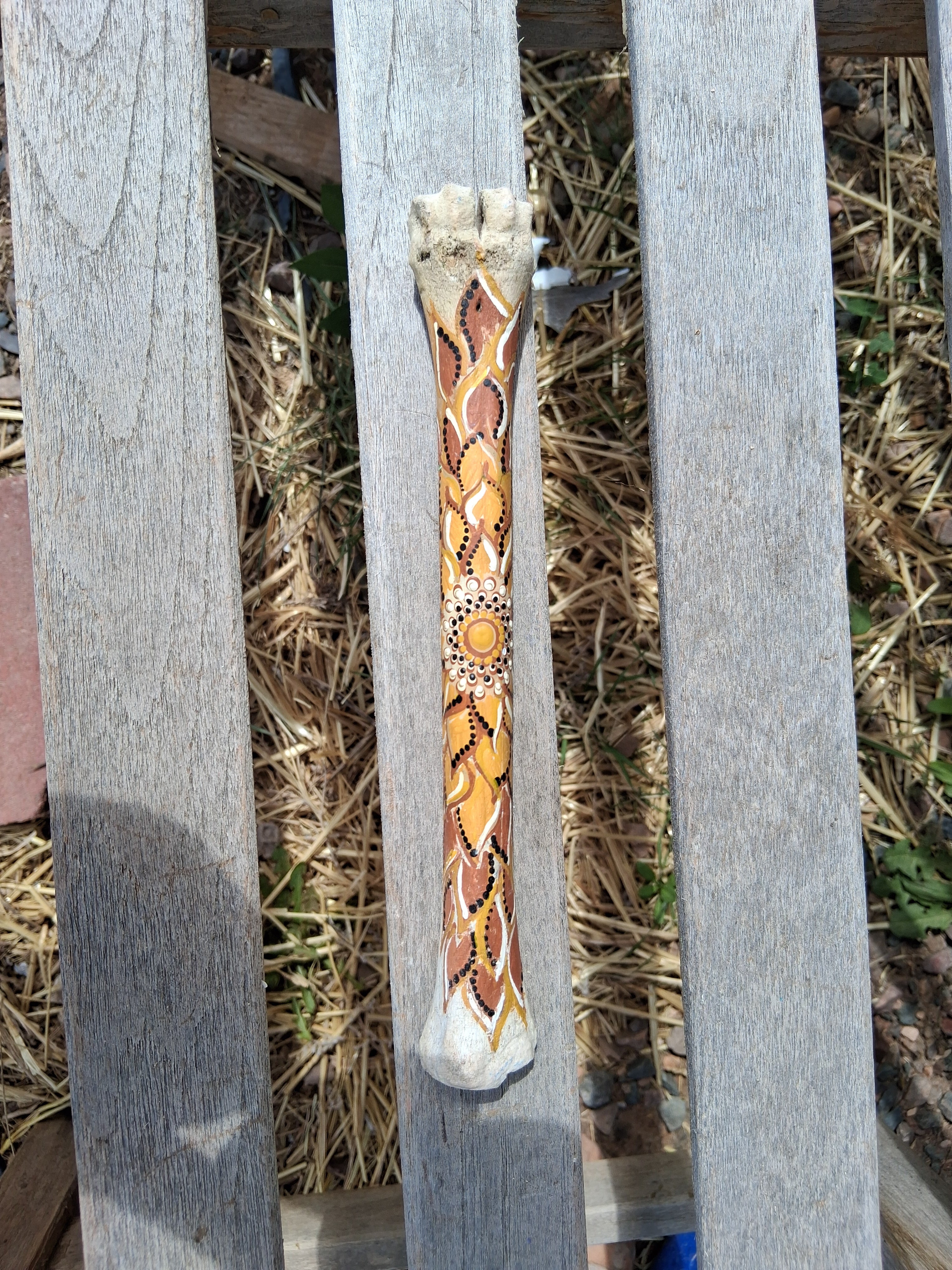 Burnt Orange & Gold Bone Art | Hand Painted Aboriginal Dot Art Boho Decor