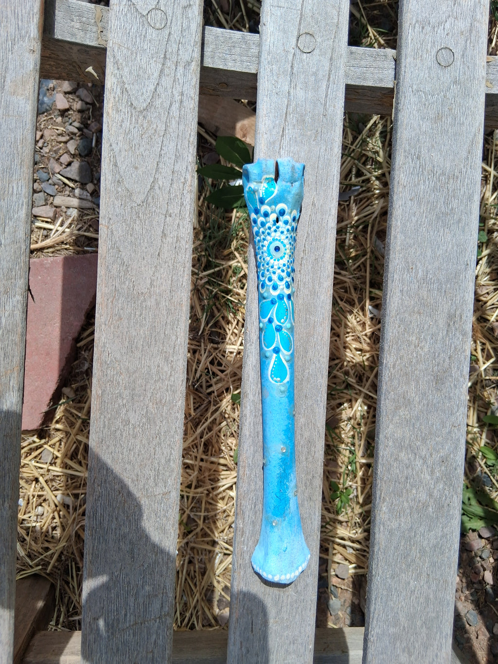 Electric Turquoise Bone Art | Hand Painted Mandala Dot Art Coastal Boho Decor