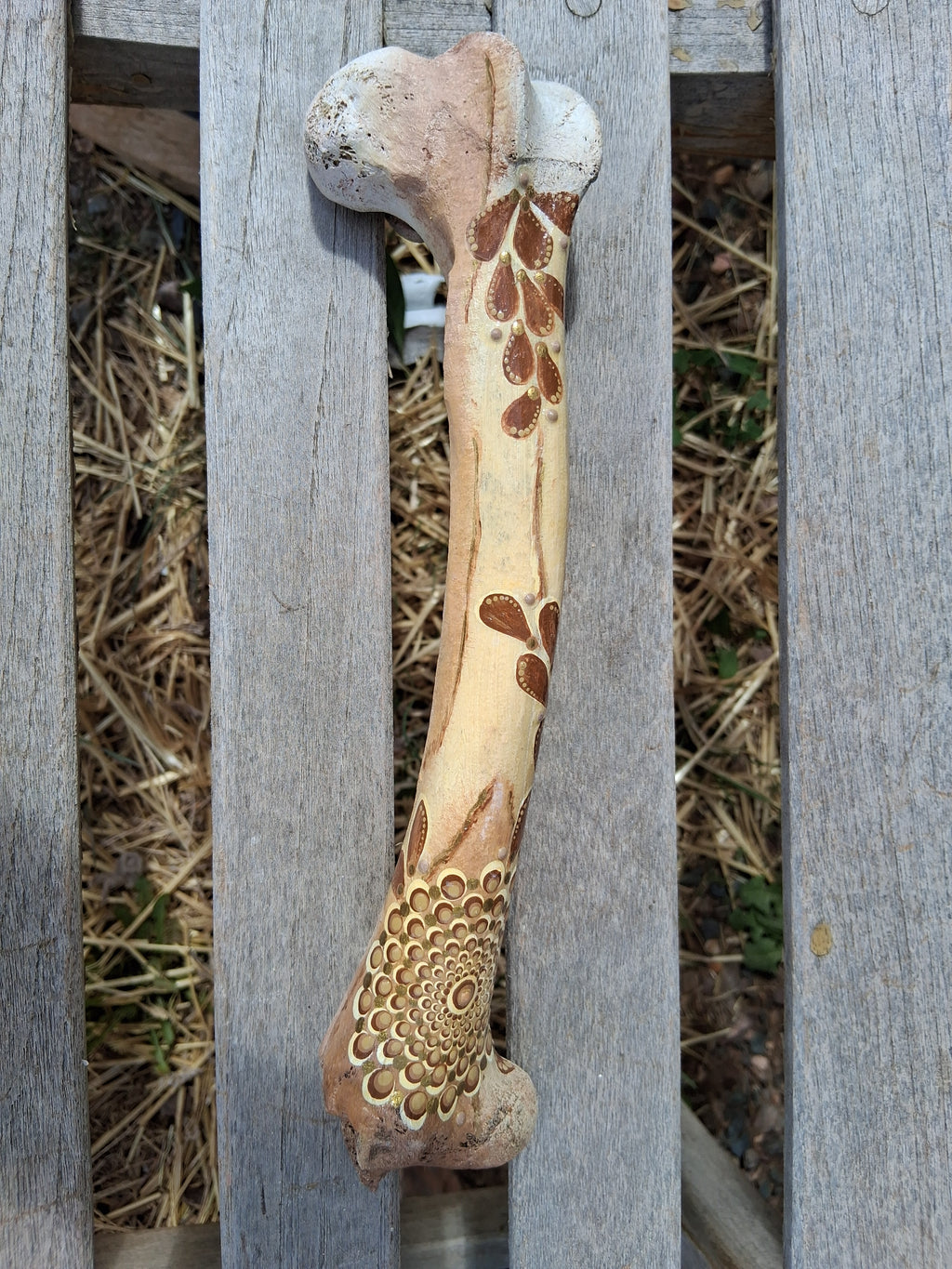 Henna Mandala Cow Bone Art | Large Hand Painted Dot Art Boho Nature Decor