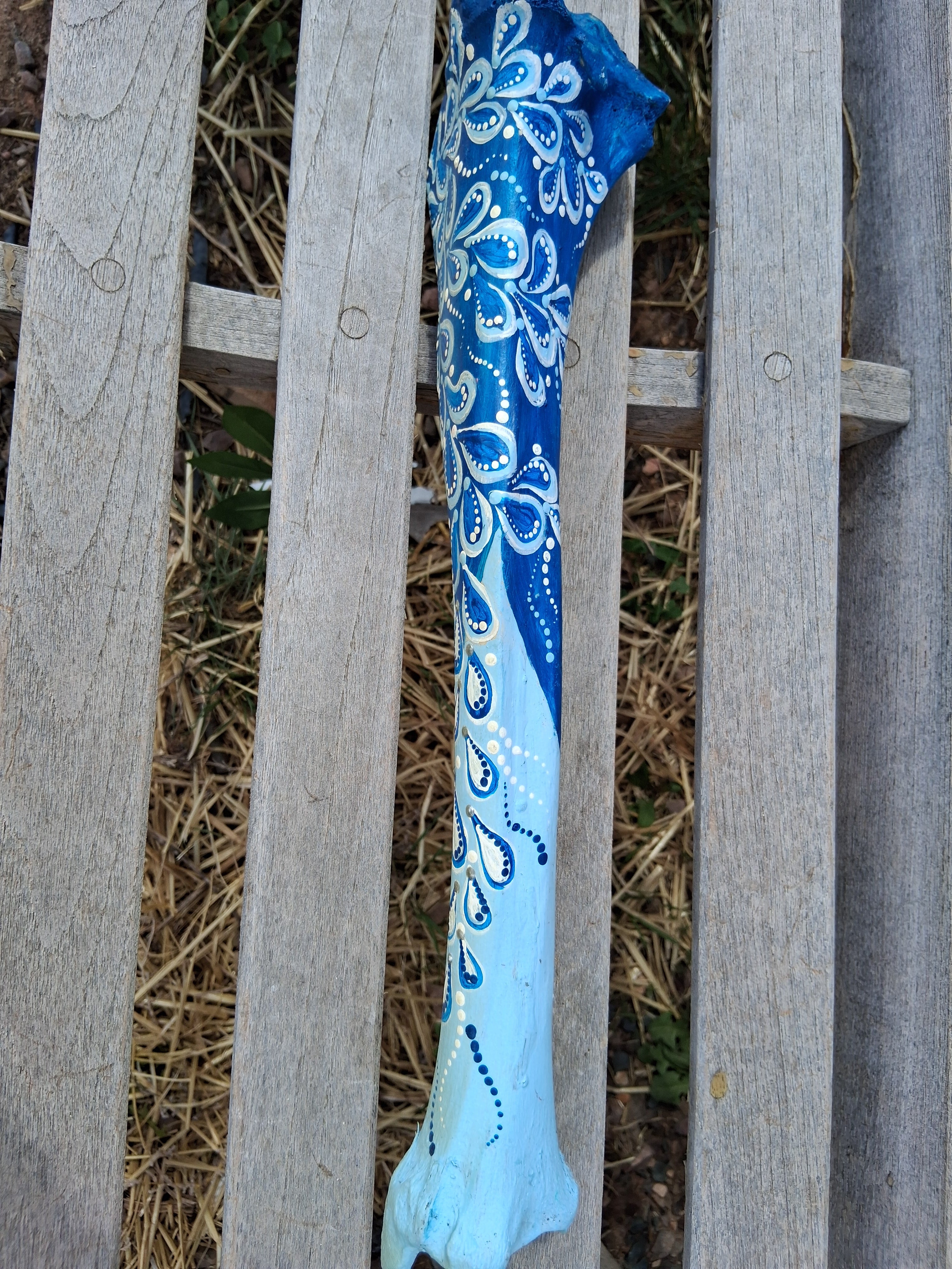 Navy & Sky Blue Elk Bone Art | Large Hand Painted Dot Art Coastal Boho Decor