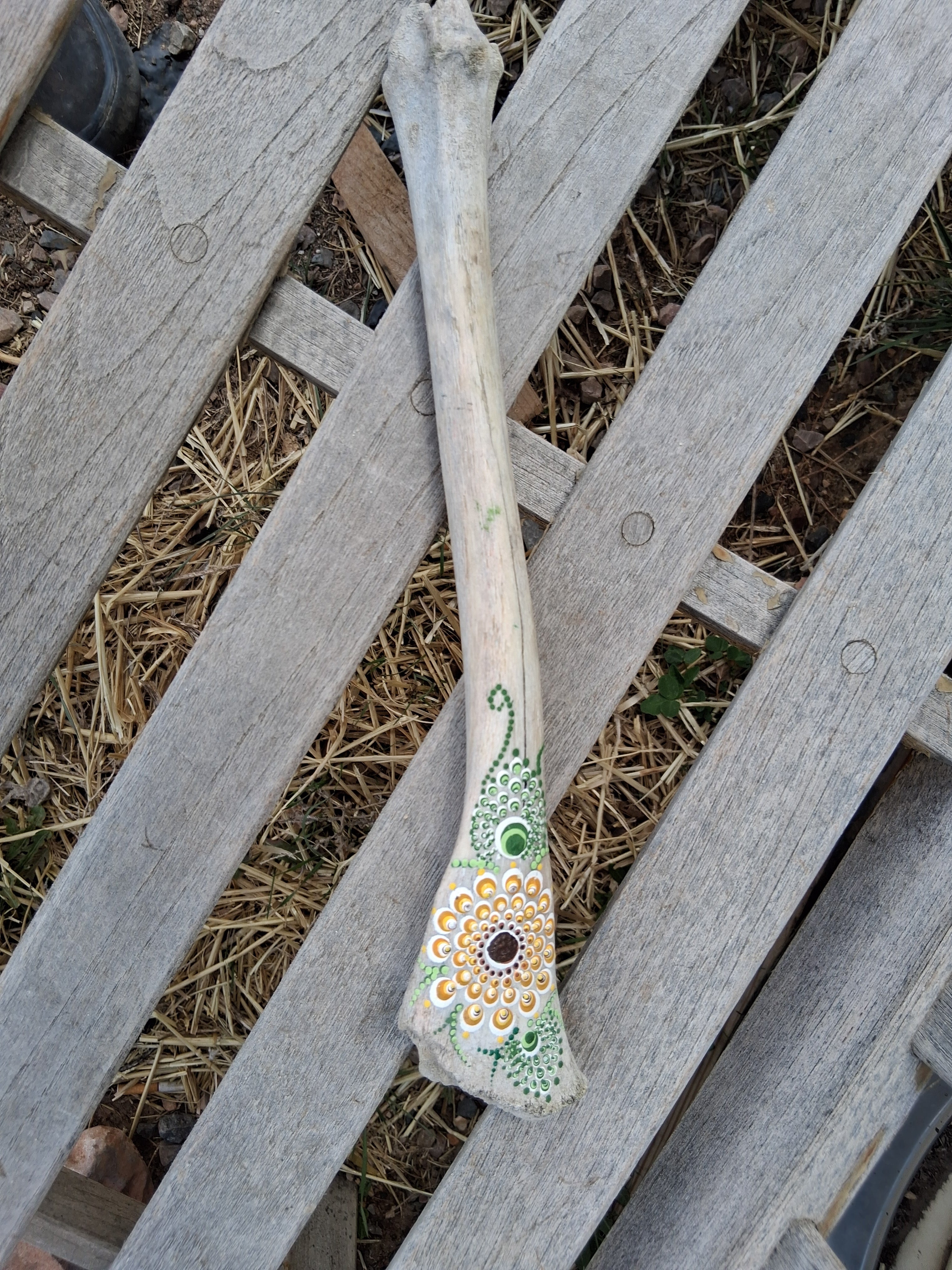 Sunflower Mandala Deer Bone Art | Hand Painted Dot Art Cottagecore Boho Decor