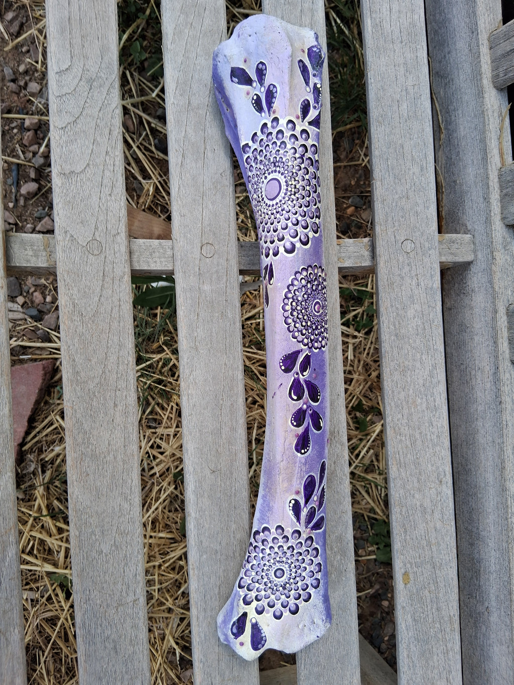 Purple Mandala Elk Bone Art | Large Hand Painted Dot Art Boho Decor
