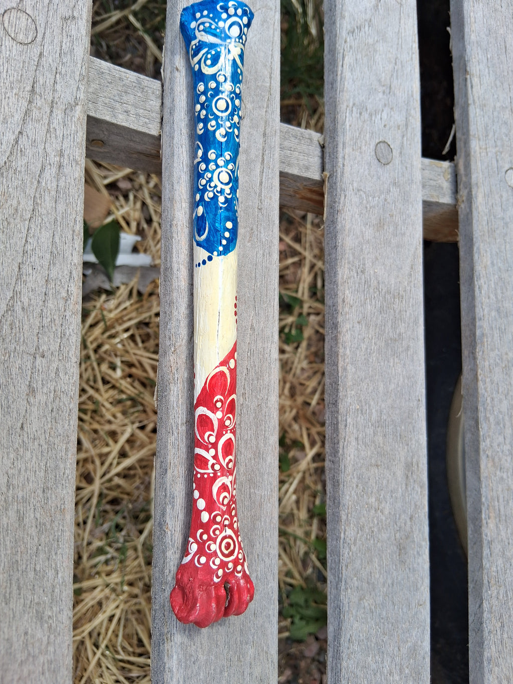 Patriotic Deer Bone Art | Hand Painted Red White Blue Dot Art 4th of July Decor