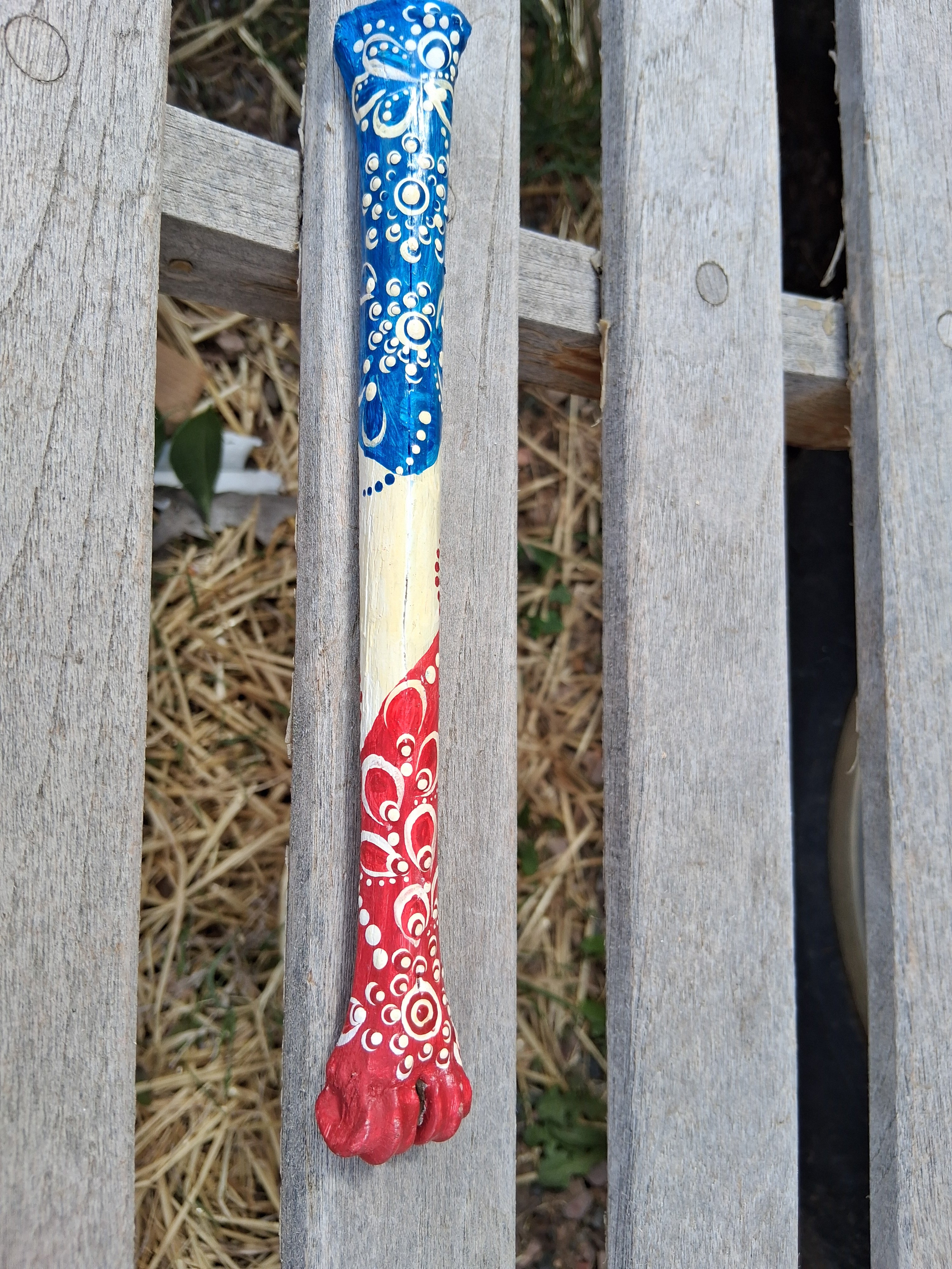 Patriotic Deer Bone Art | Hand Painted Red White Blue Dot Art 4th of July Decor
