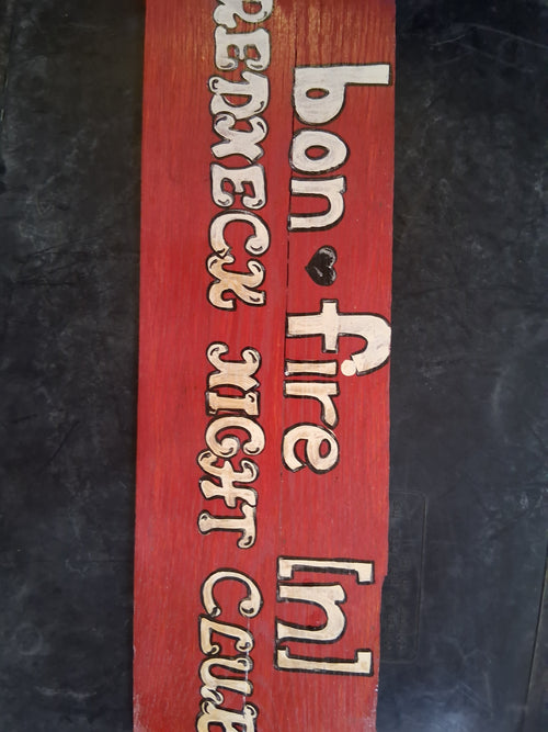 Bonfire Night Club Wood Sign | Hand Painted Rustic Campfire Decor
