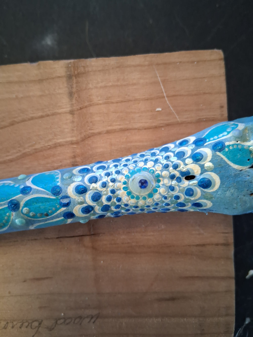 Electric Turquoise Bone Art | Hand Painted Mandala Dot Art Coastal Boho Decor