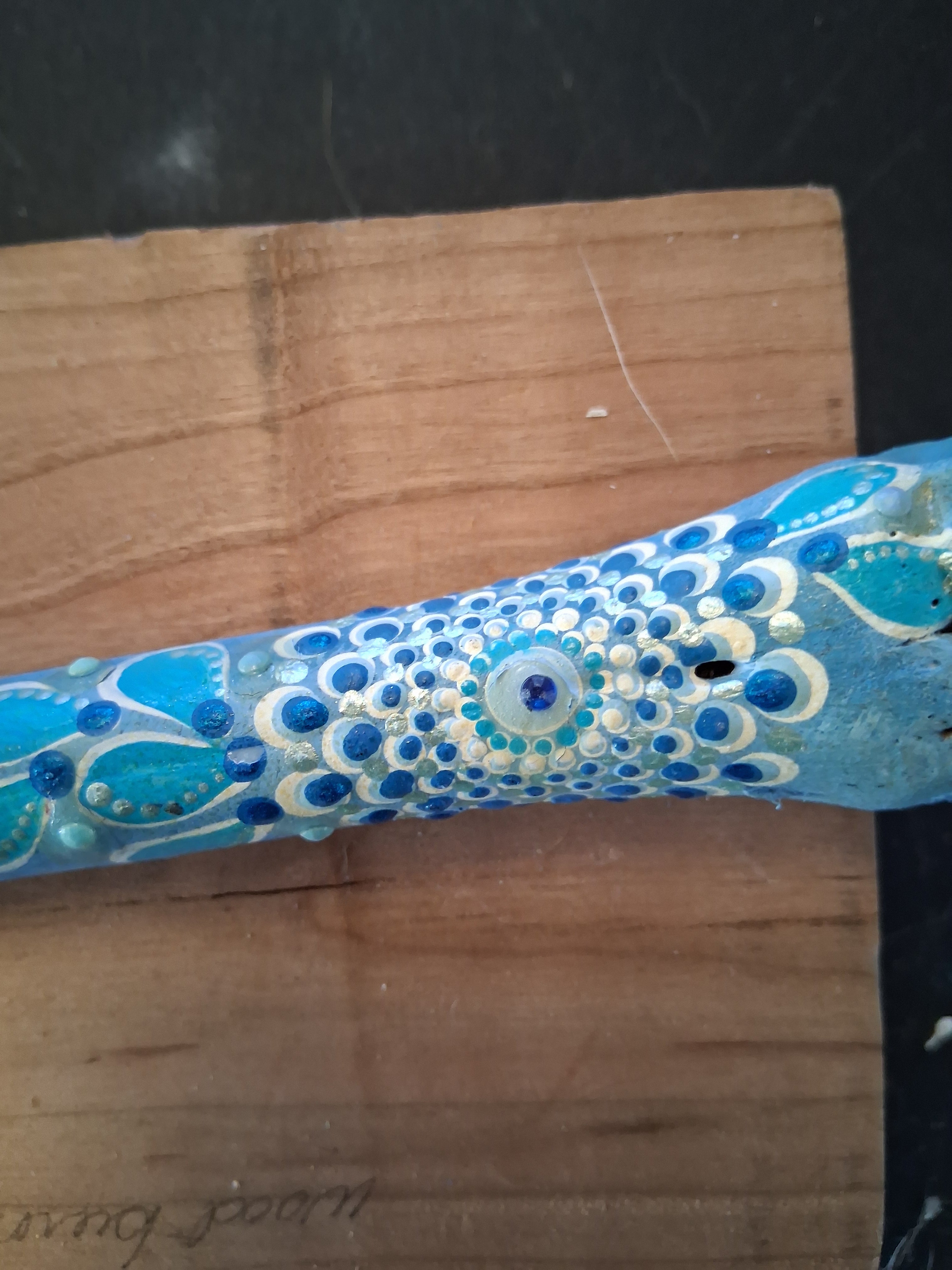 Electric Turquoise Bone Art | Hand Painted Mandala Dot Art Coastal Boho Decor