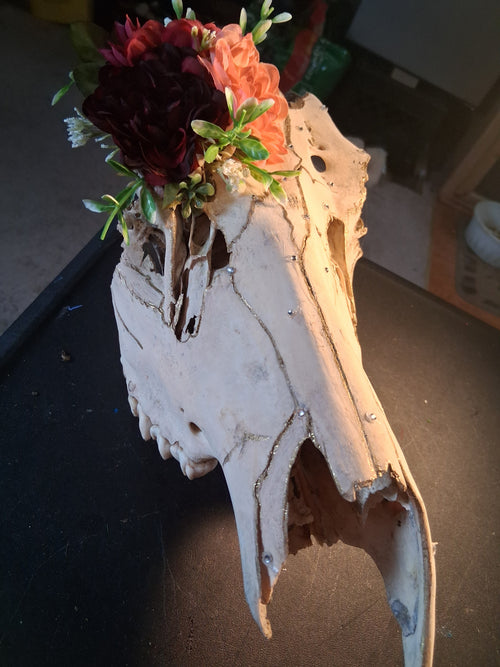Elk Skull Wall Art | Gold Kintsugi & Floral Crown Handmade Boho Decor