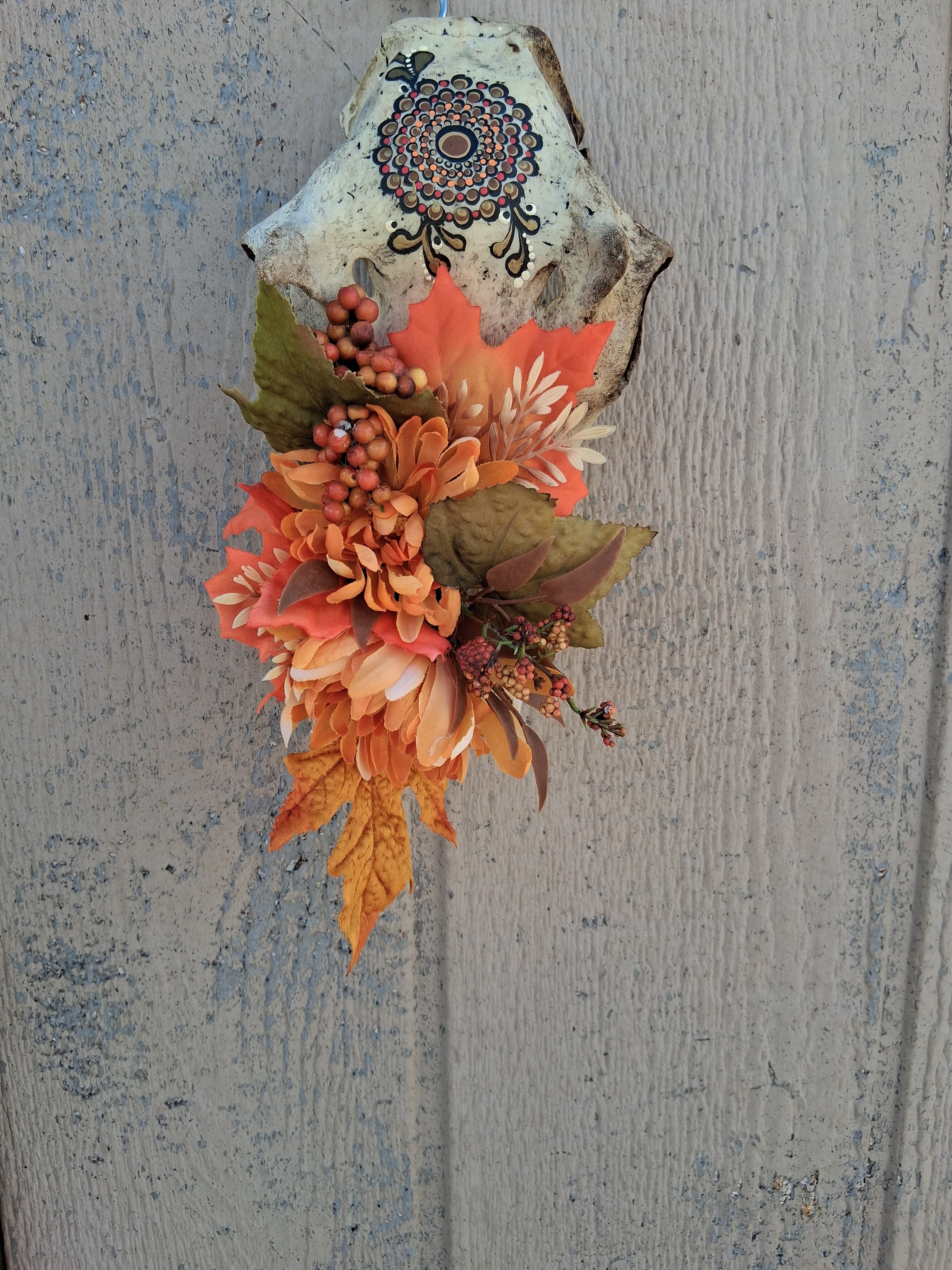 Antelope Skull Wall Art | Hand Painted Mandala Dot Art Fall Floral Boho Decor