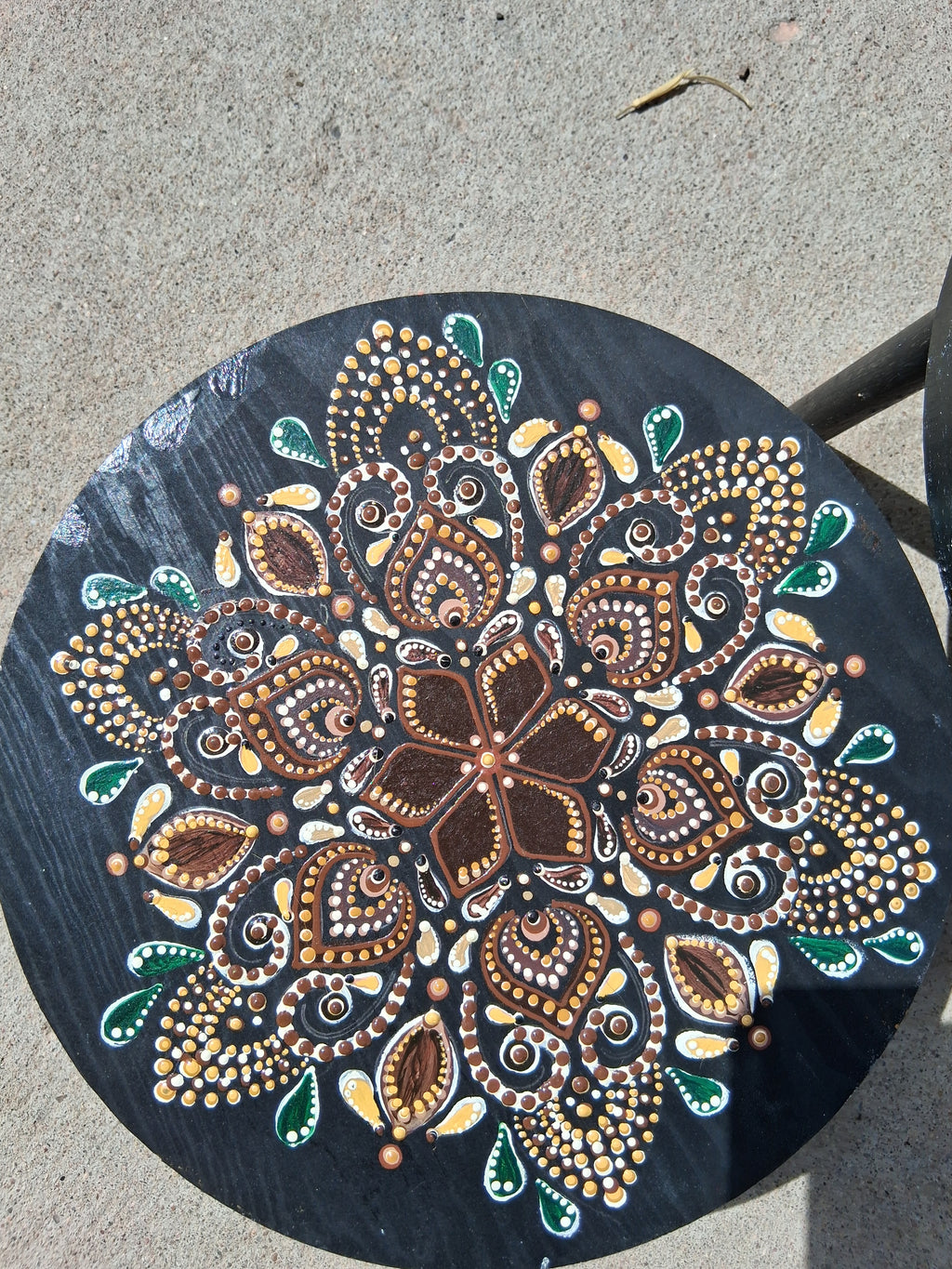 Mandala Dot Art Plant Stand Set of 2 | Handmade Boho Wood Decor
