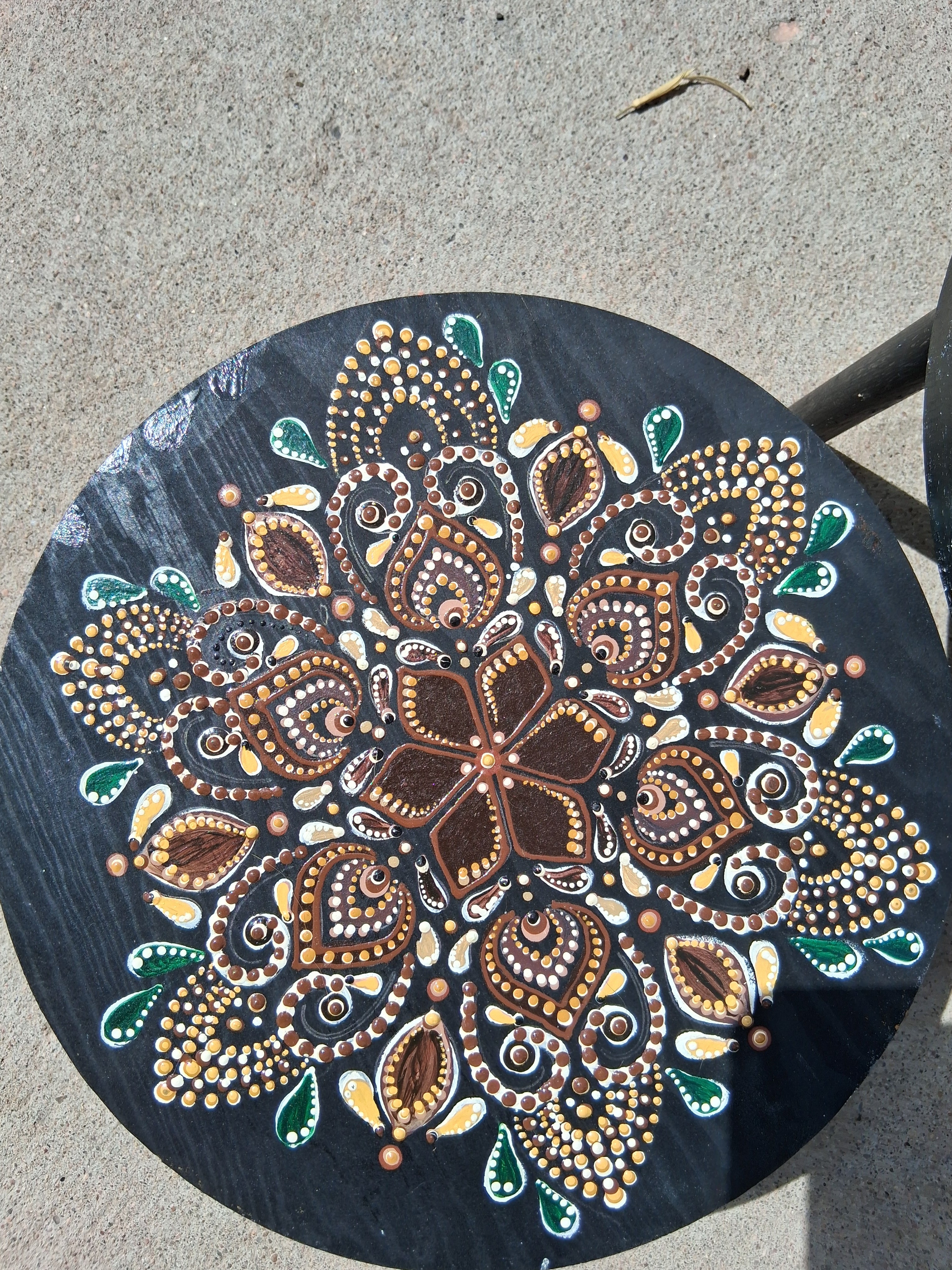 Mandala Dot Art Plant Stand Set of 2 | Handmade Boho Wood Decor