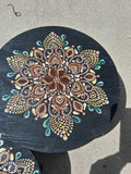 Mandala Dot Art Plant Stand Set of 2 | Handmade Boho Wood Decor