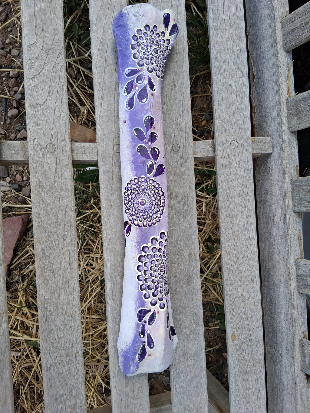 Purple Mandala Elk Bone Art | Large Hand Painted Dot Art Boho Decor