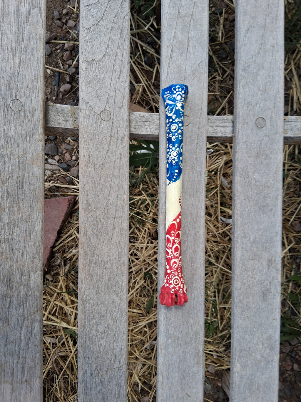 Patriotic Deer Bone Art | Hand Painted Red White Blue Dot Art 4th of July Decor