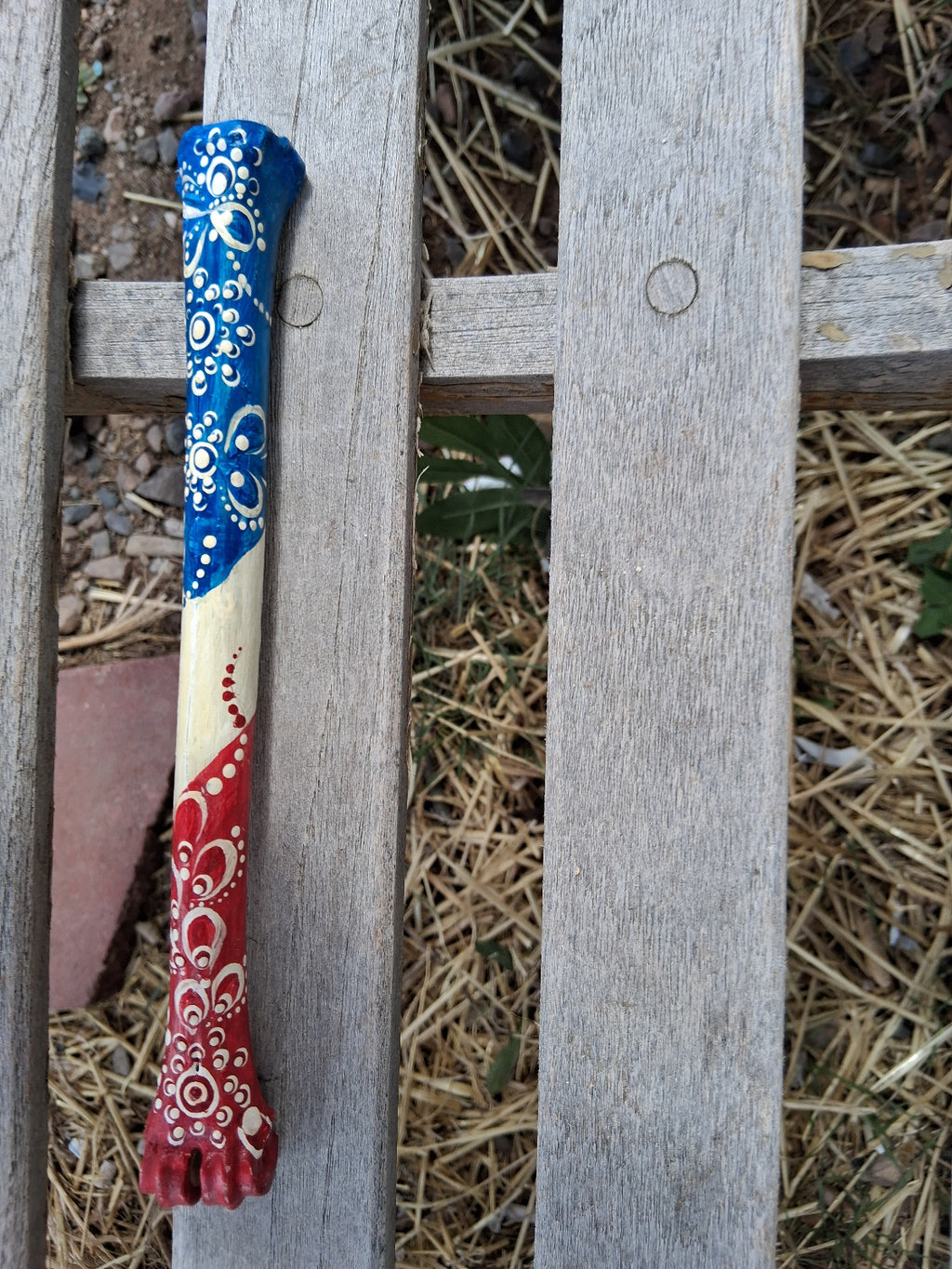 Patriotic Deer Bone Art | Hand Painted Red White Blue Dot Art 4th of July Decor