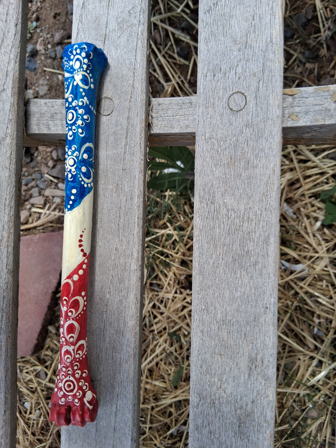 Patriotic Deer Bone Art | Hand Painted Red White Blue Dot Art 4th of July Decor