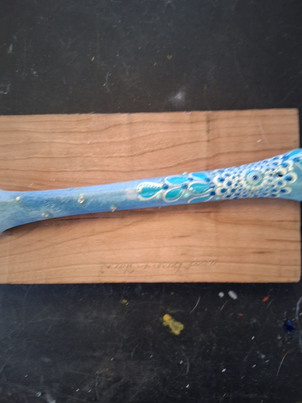 Electric Turquoise Bone Art | Hand Painted Mandala Dot Art Coastal Boho Decor