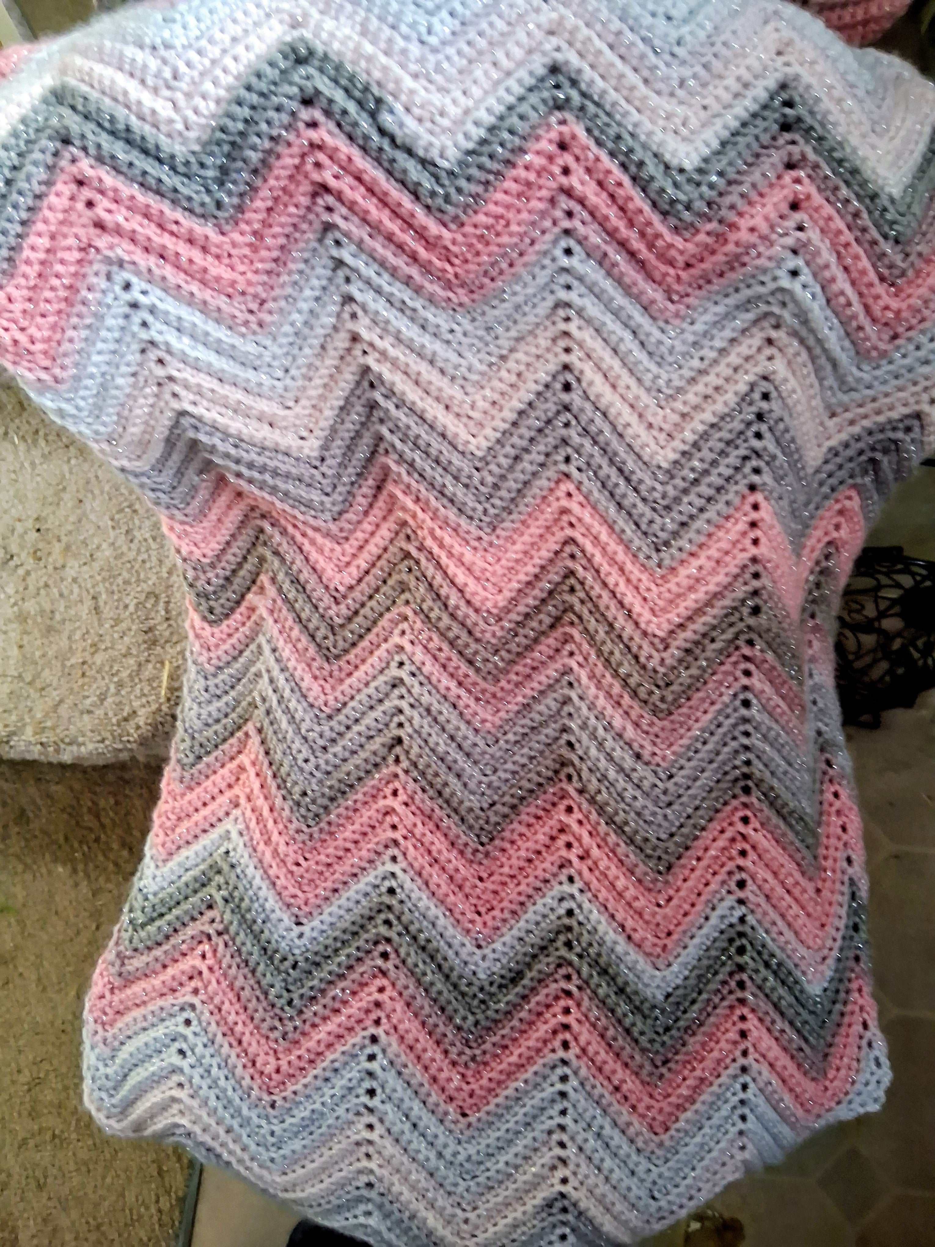 Sparkly Blush & Gray Crochet Baby Blanket | One of a Kind Handmade Gift