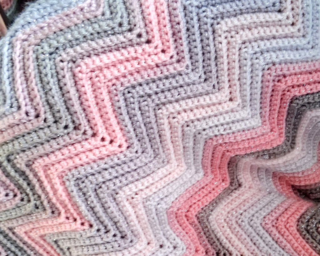 Sparkly Blush & Gray Crochet Baby Blanket | One of a Kind Handmade Gift