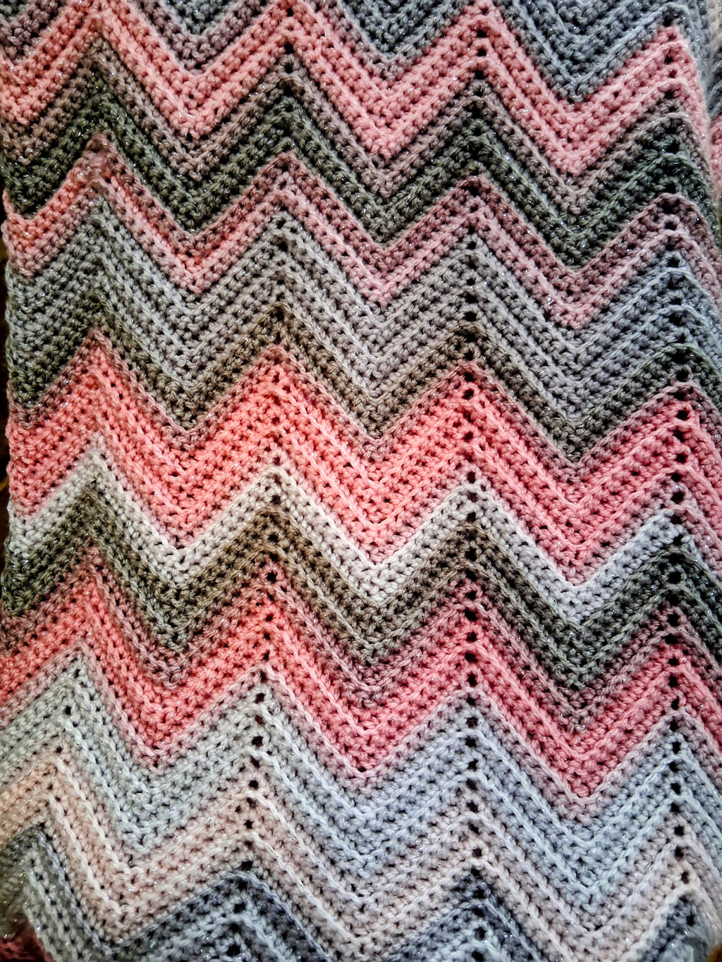 Sparkly Blush & Gray Crochet Baby Blanket | One of a Kind Handmade Gift