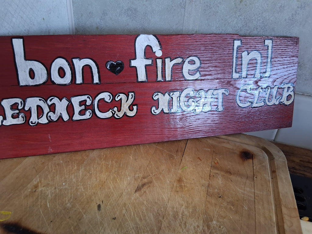 Bonfire Night Club Wood Sign | Hand Painted Rustic Campfire Decor