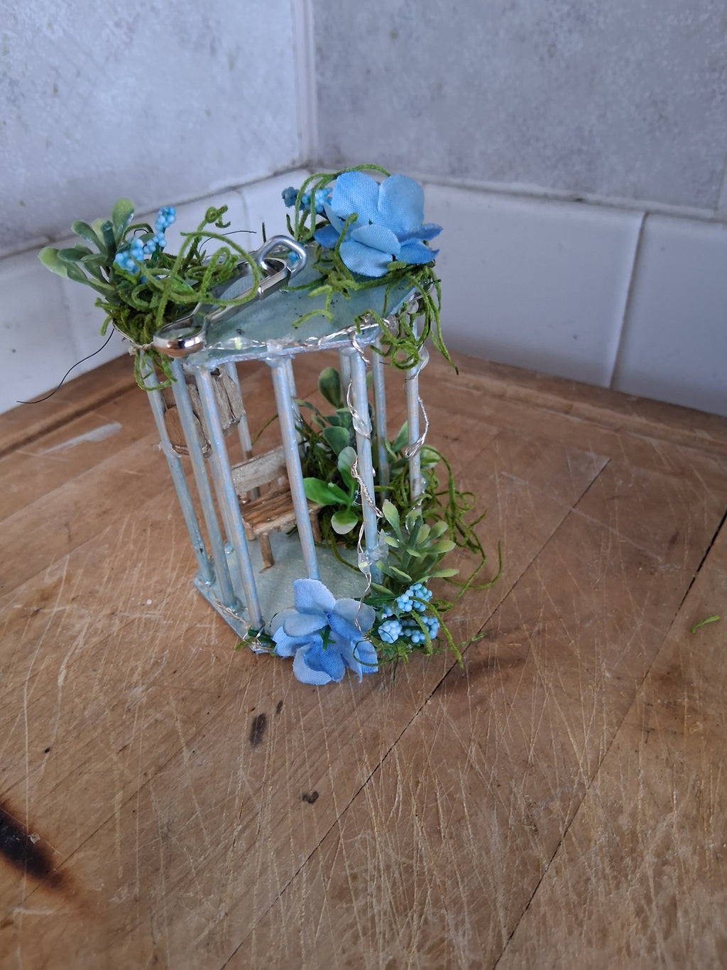Fairy Garden Lantern | Miniature LED Birdcage Handmade Boho Shelf Decor