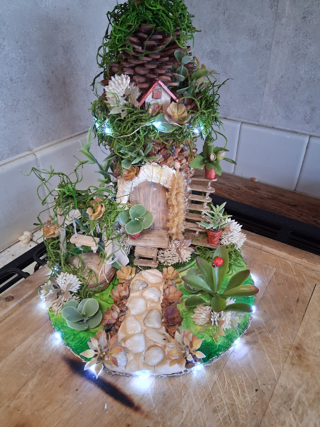 Fairy Garden Recycled Bottle | LED Light Handmade Whimsical Eco Decor