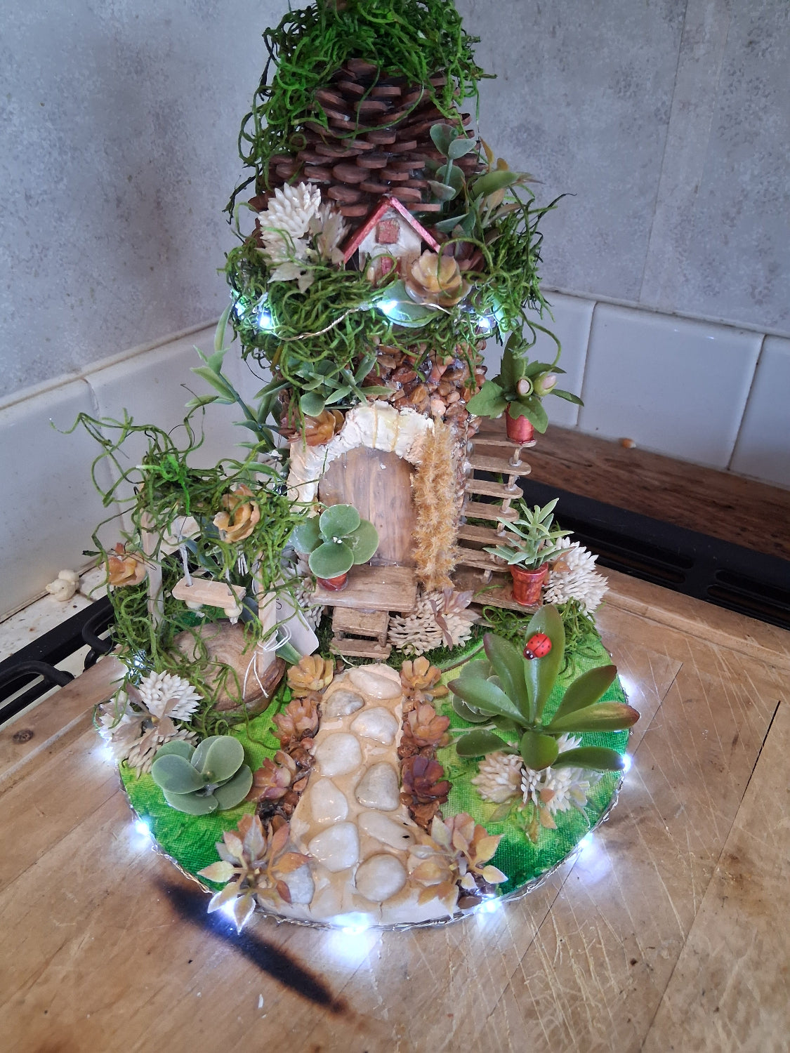 Fairy Garden Recycled Bottle | LED Light Handmade Whimsical Eco Decor