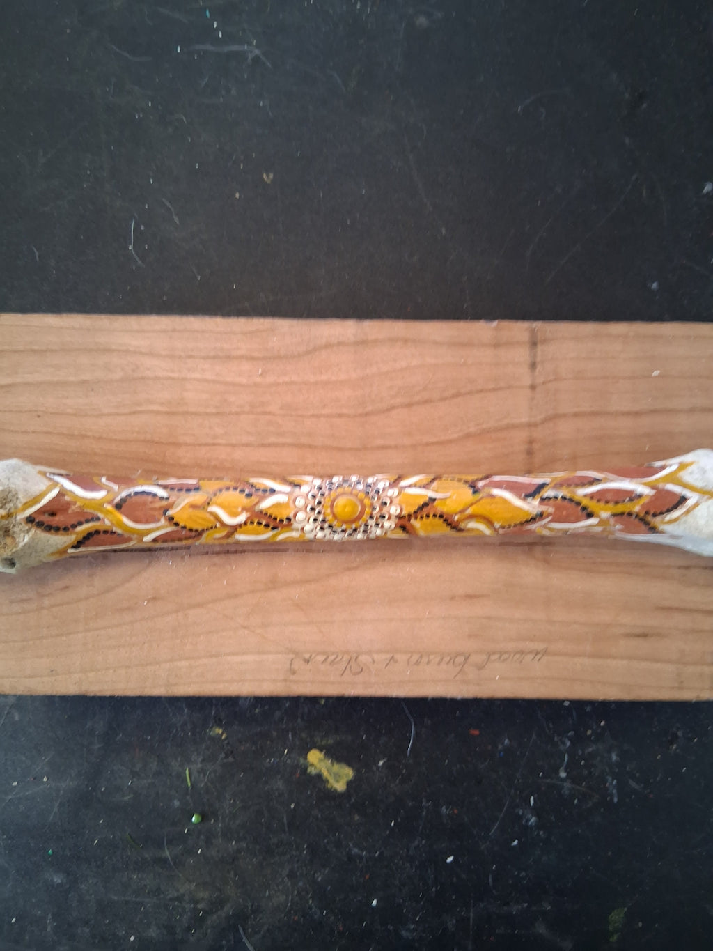 Burnt Orange & Gold Bone Art | Hand Painted Aboriginal Dot Art Boho Decor
