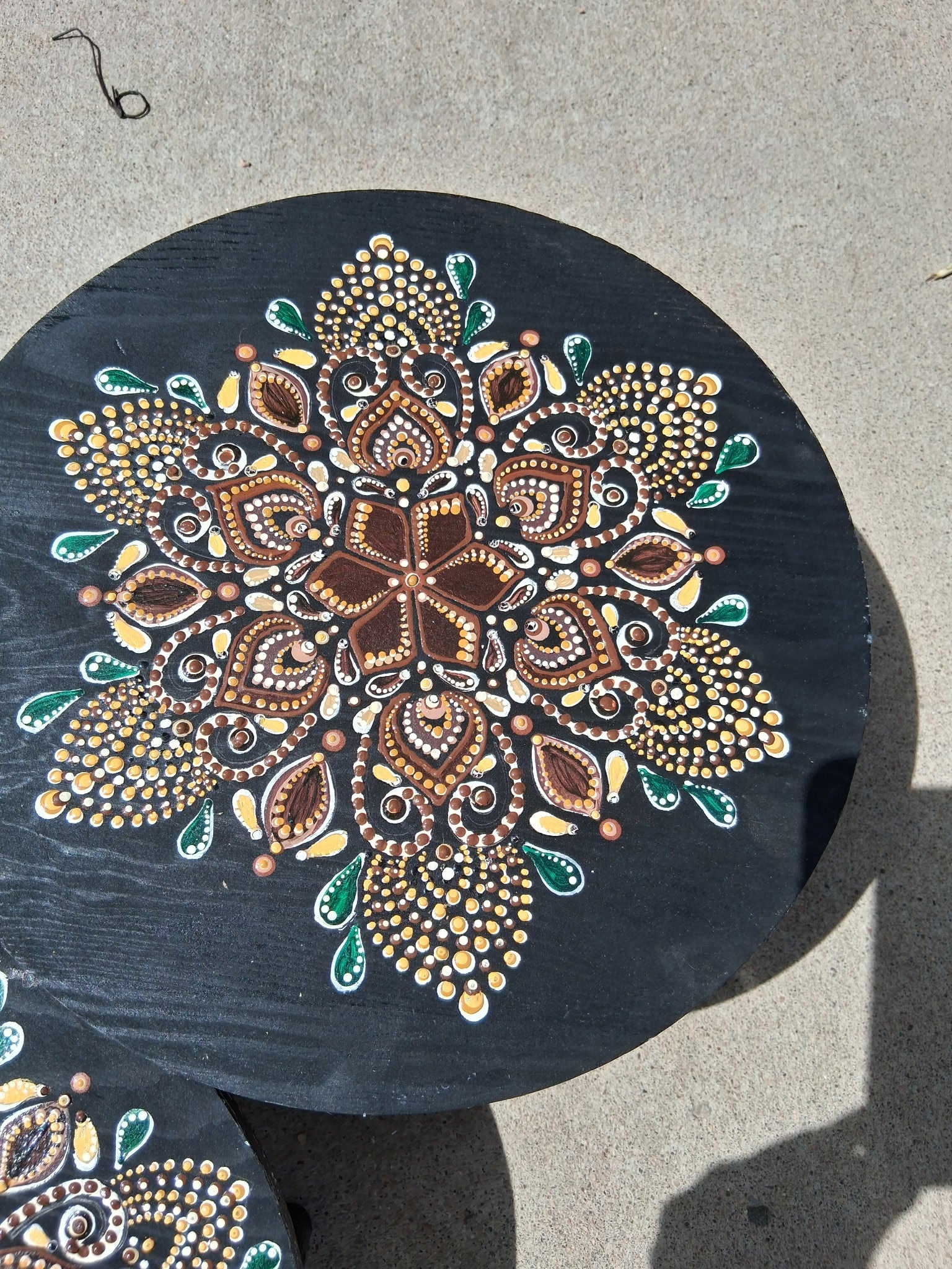Mandala Dot Art Plant Stand Set of 2 | Handmade Boho Wood Decor