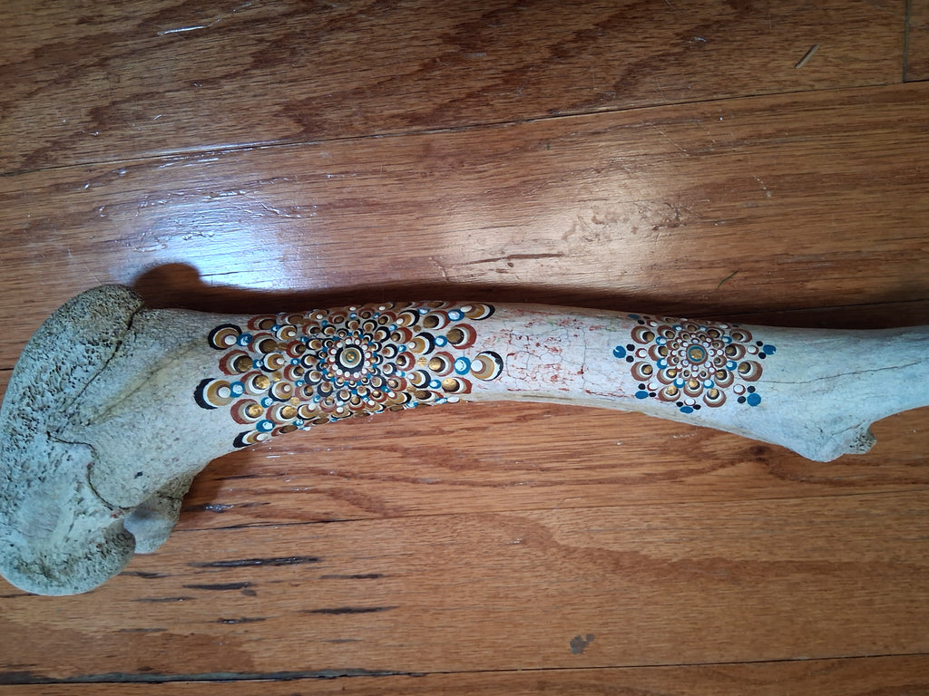 Teal & Rust Mandala Elk Bone Art | Large Hand Painted Dot Art Boho Rustic Decor