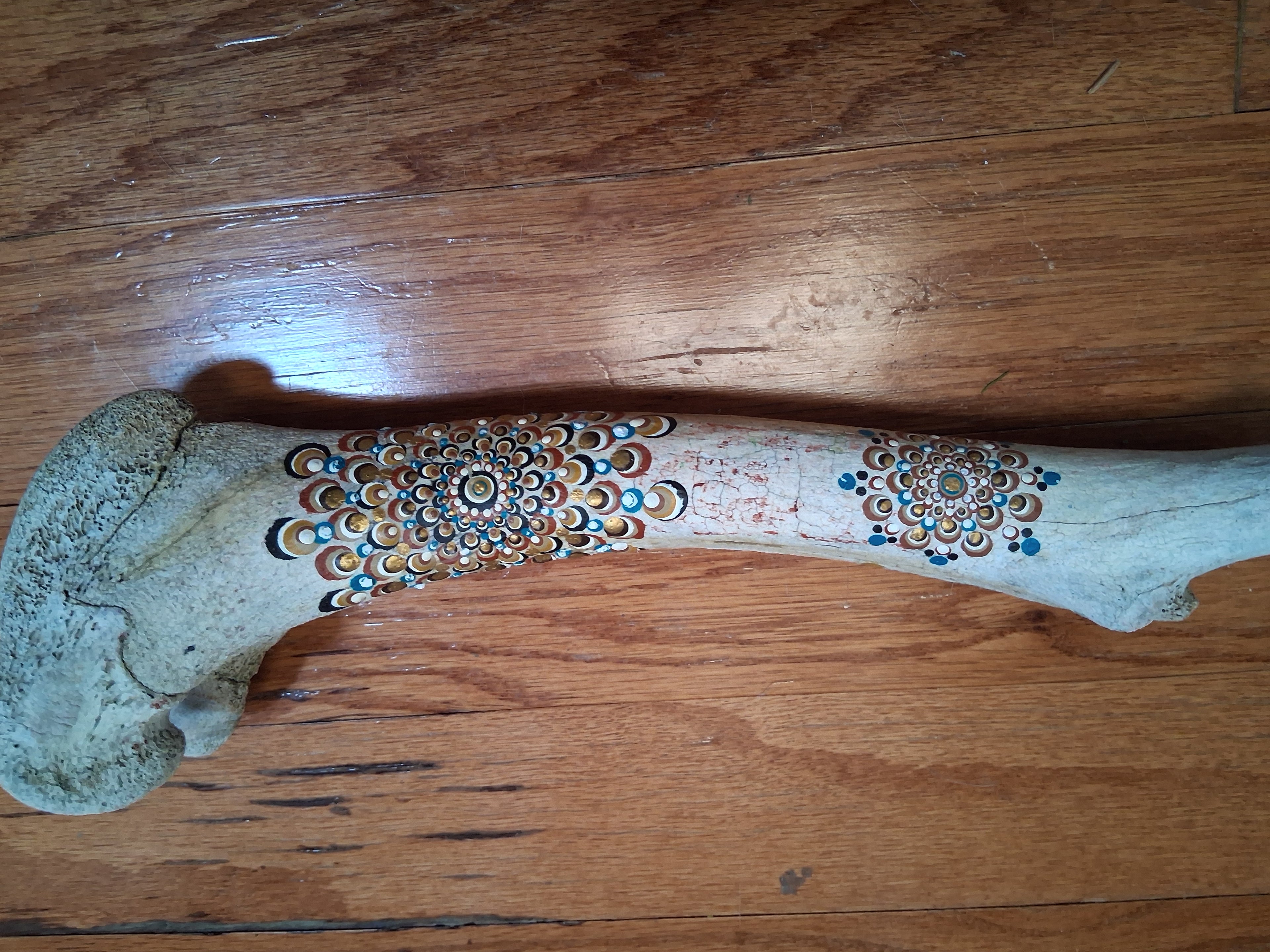 Teal & Rust Mandala Elk Bone Art | Large Hand Painted Dot Art Boho Rustic Decor