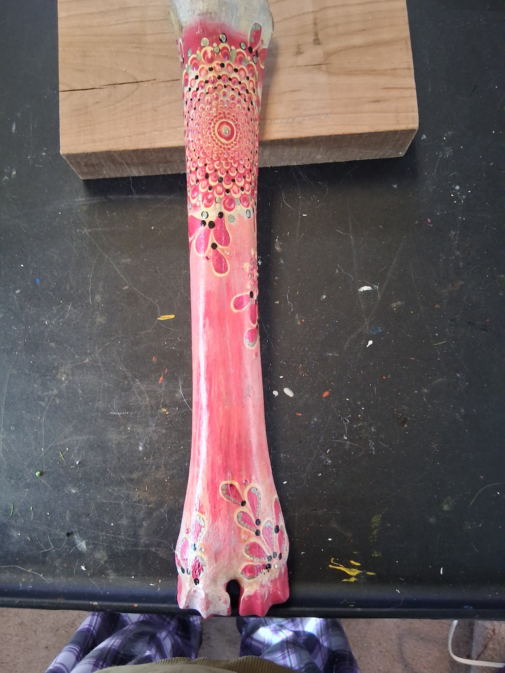 Pink Flower Mandala Bone Art | Large Hand Painted Dot Art Feminine Boho Decor