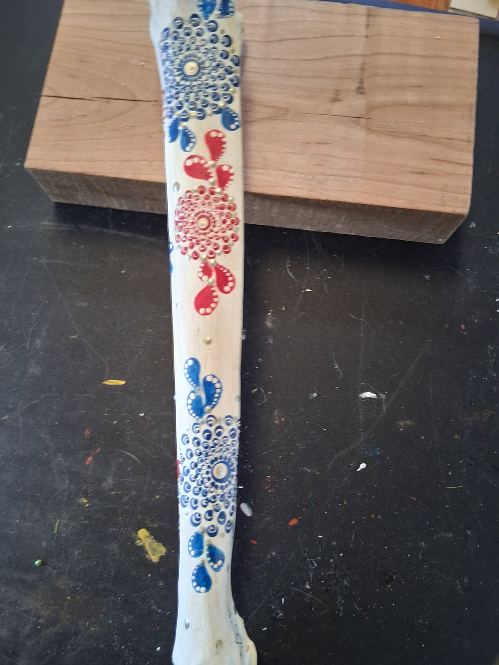 Patriotic Mandala Bone Art | Hand Painted Red White Blue Dot Art Americana Decor