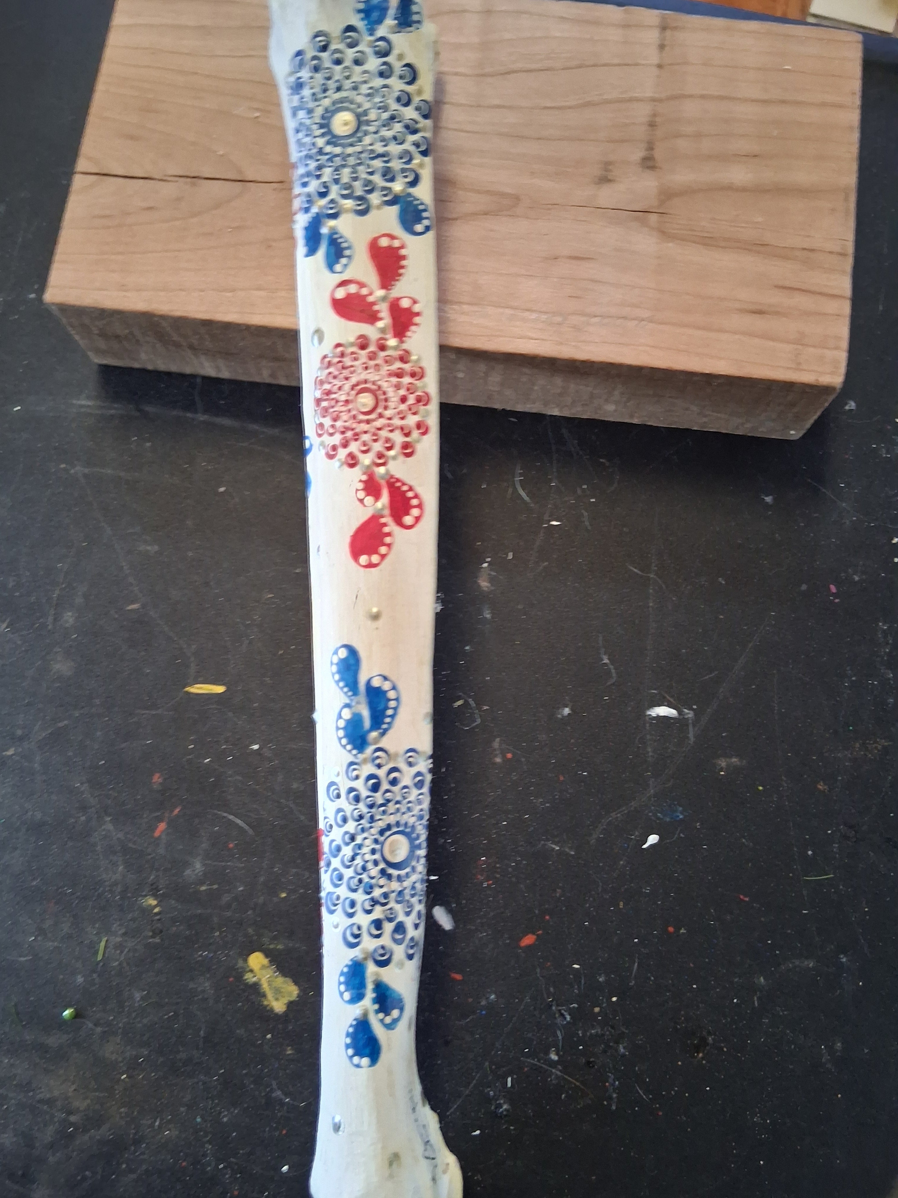 Patriotic Mandala Bone Art | Hand Painted Red White Blue Dot Art Americana Decor