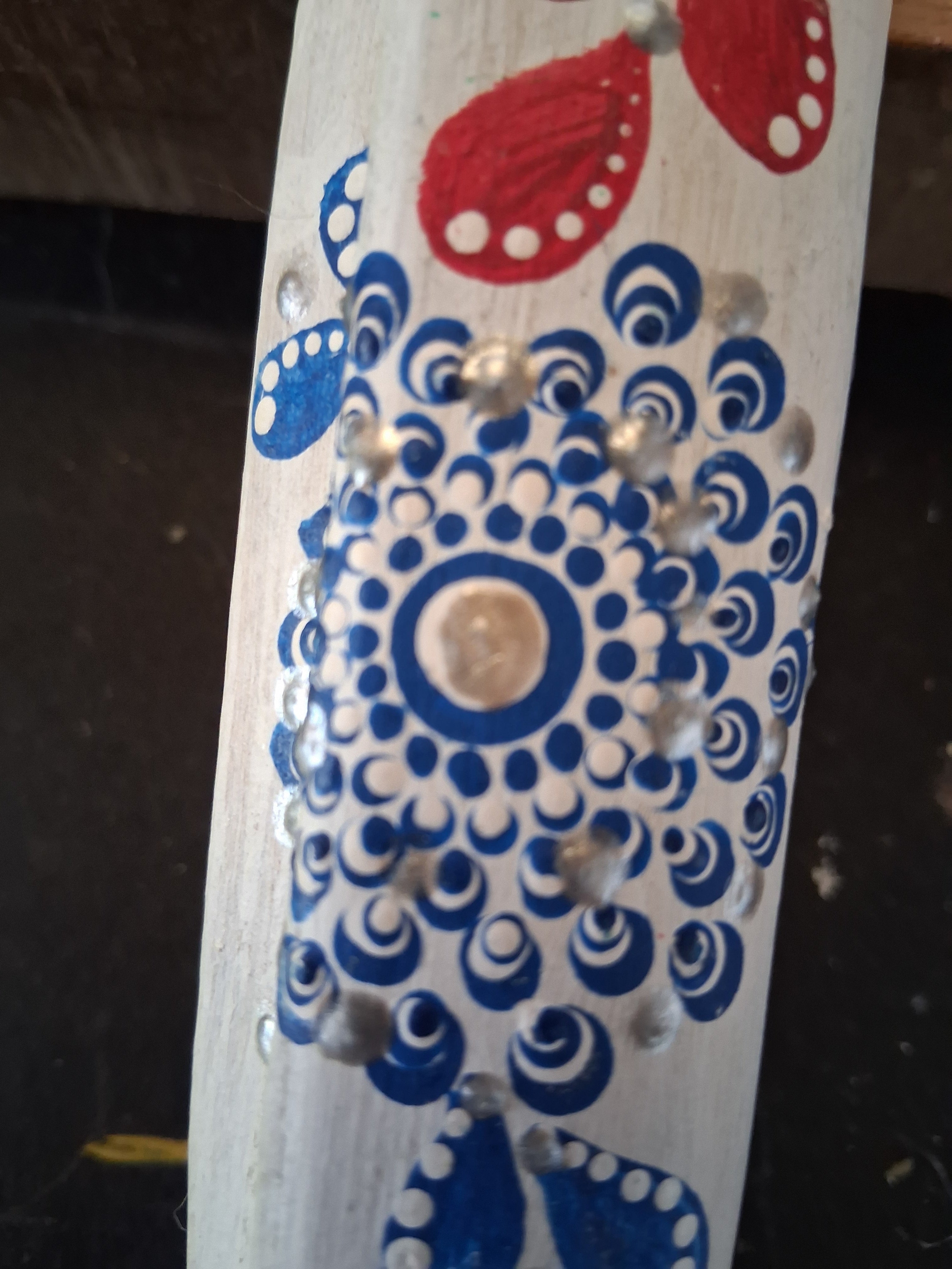 Patriotic Mandala Bone Art | Hand Painted Red White Blue Dot Art Americana Decor