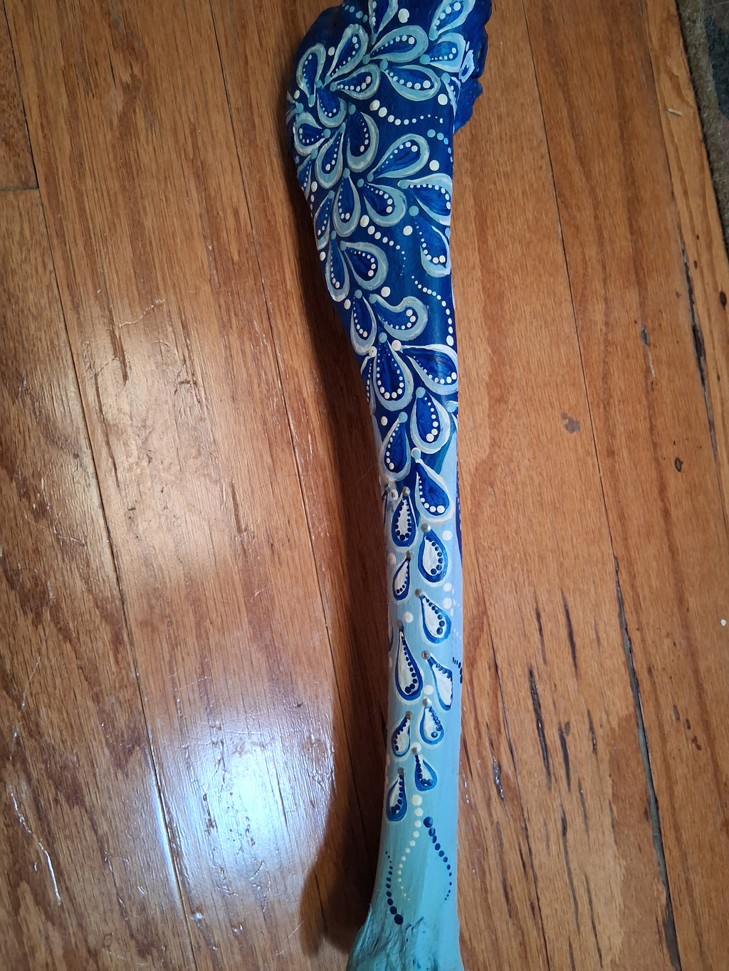 Navy & Sky Blue Elk Bone Art | Large Hand Painted Dot Art Coastal Boho Decor