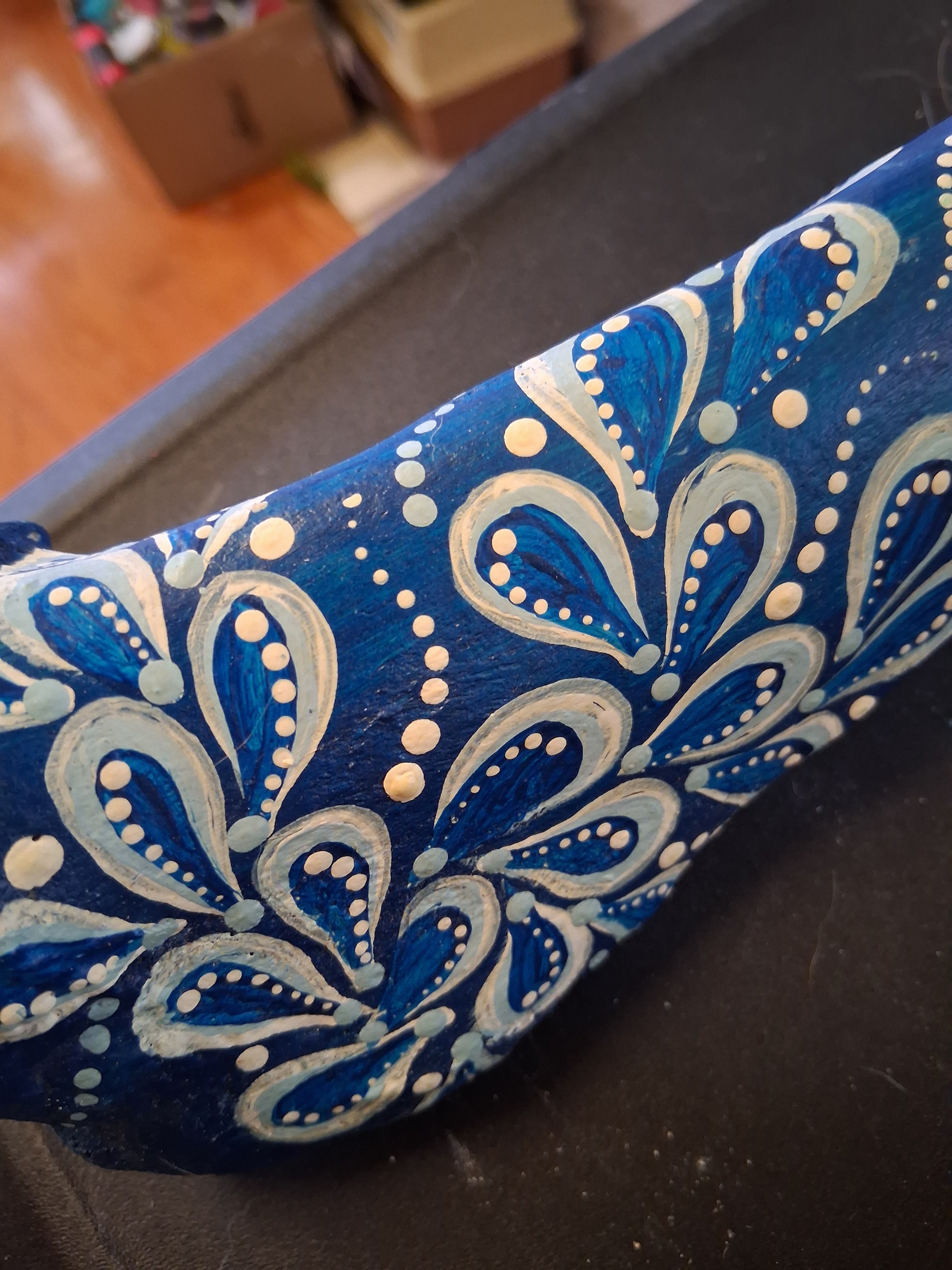 Navy & Sky Blue Elk Bone Art | Large Hand Painted Dot Art Coastal Boho Decor