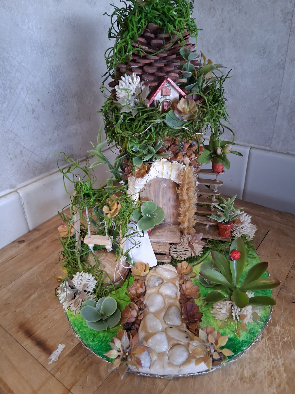 Fairy Garden Recycled Bottle | LED Light Handmade Whimsical Eco Decor