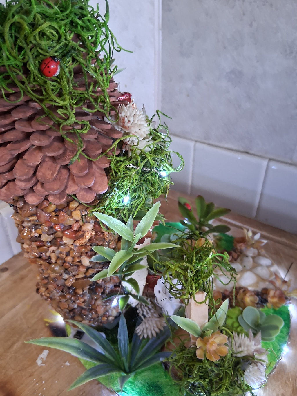 Fairy Garden Recycled Bottle | LED Light Handmade Whimsical Eco Decor