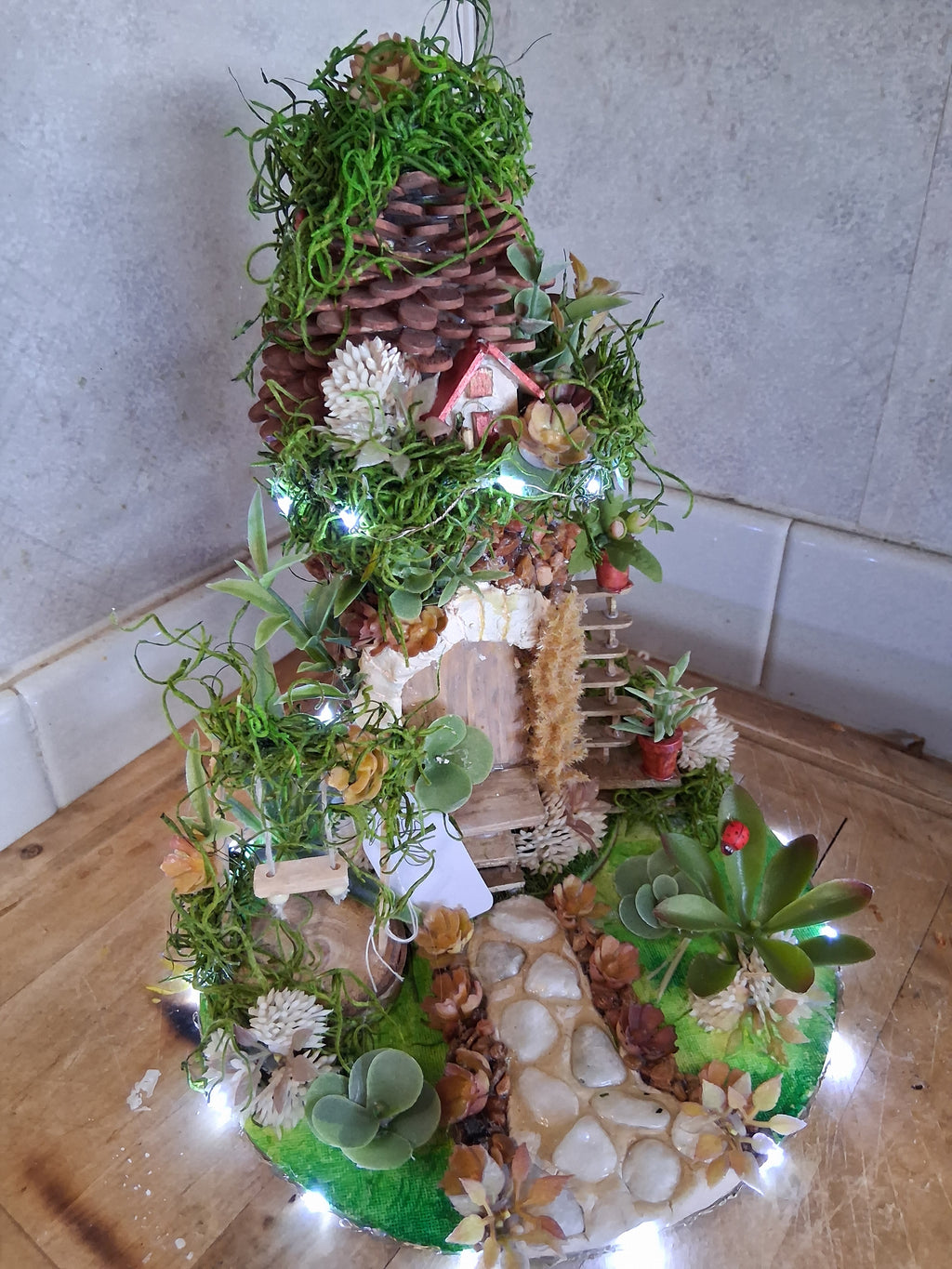 Fairy Garden Recycled Bottle | LED Light Handmade Whimsical Eco Decor