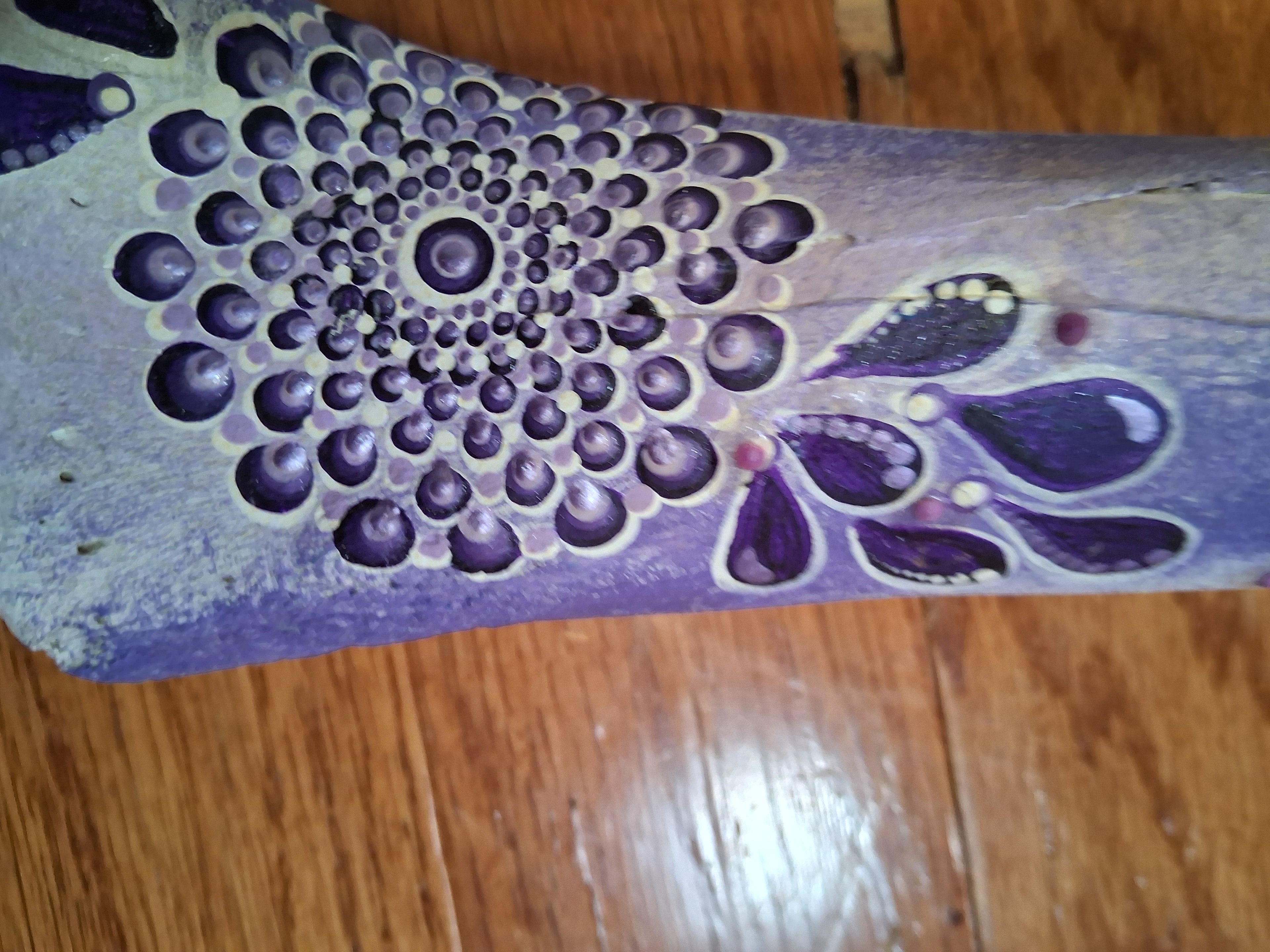 Purple Mandala Elk Bone Art | Large Hand Painted Dot Art Boho Decor