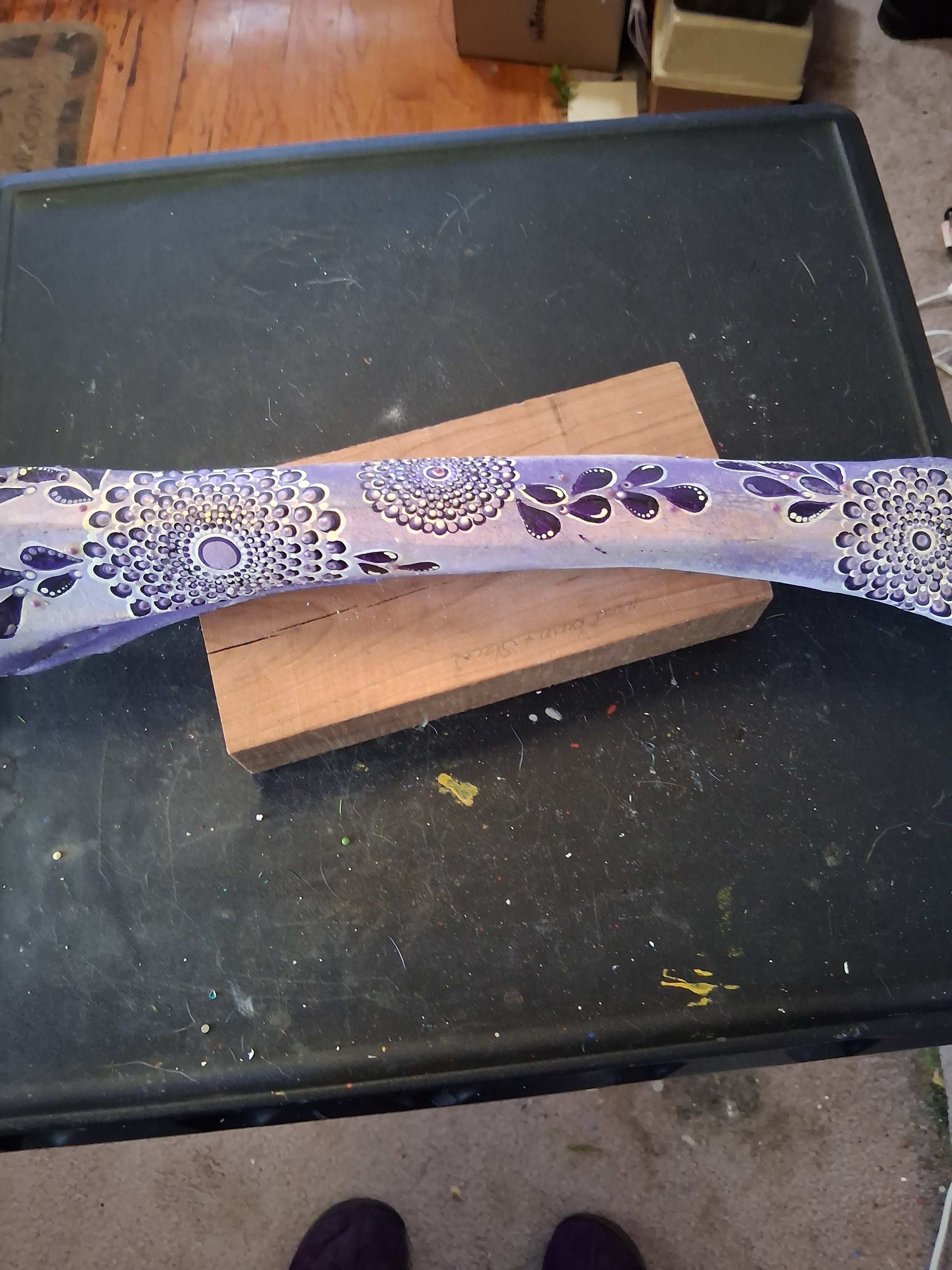 Purple Mandala Elk Bone Art | Large Hand Painted Dot Art Boho Decor