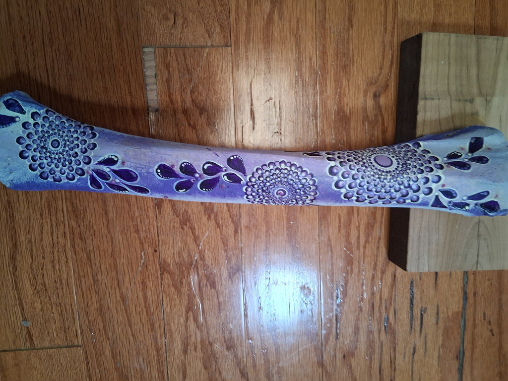 Purple Mandala Elk Bone Art | Large Hand Painted Dot Art Boho Decor
