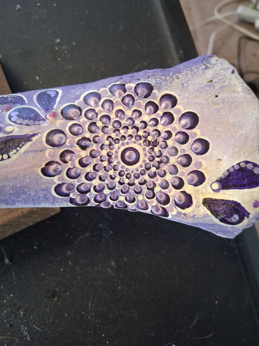 Purple Mandala Elk Bone Art | Large Hand Painted Dot Art Boho Decor