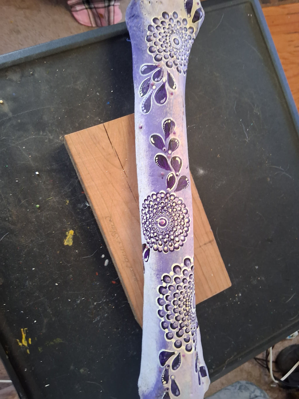 Purple Mandala Elk Bone Art | Large Hand Painted Dot Art Boho Decor